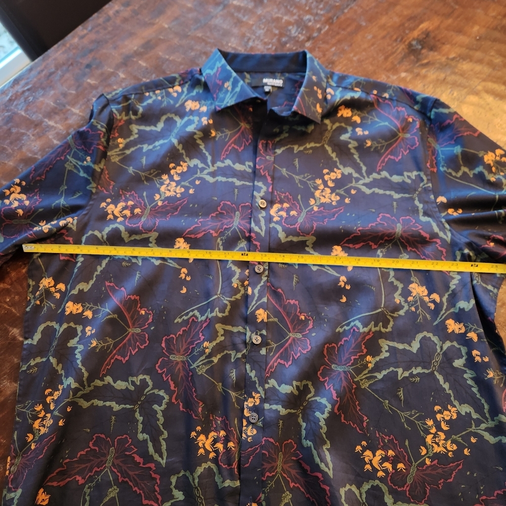 Murano Liquid Luxury Slim Fit Mens XL Navy Long Sleeve Button Up Floral - Picture 5 of 10